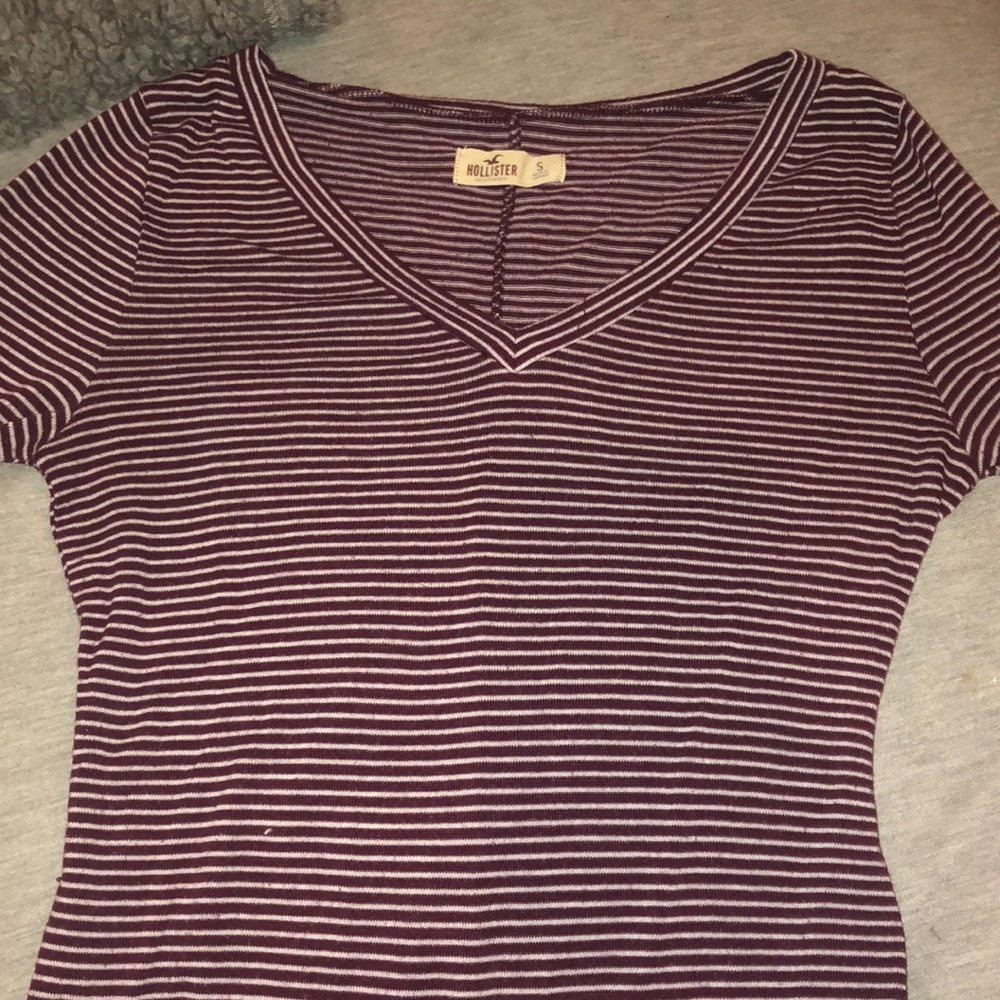 Hollister long sleeve maroon white striped shirt